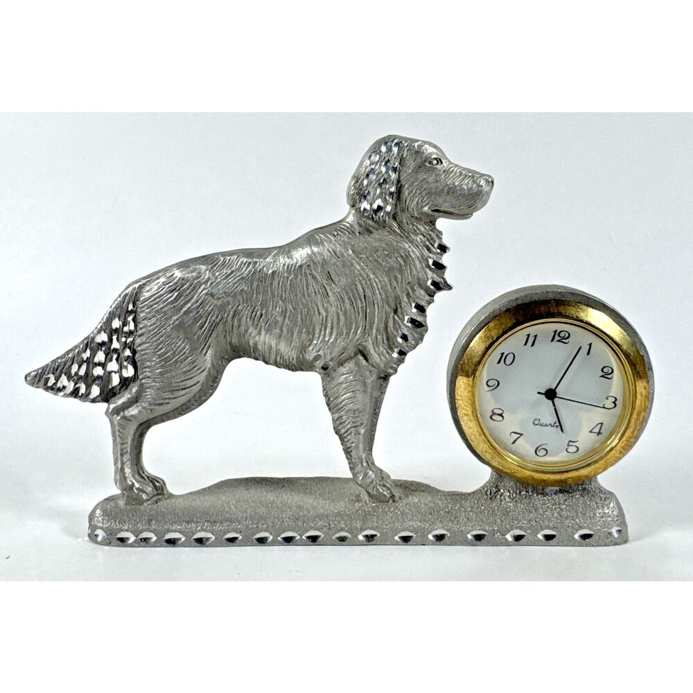 Spoontiques Pewter Retriever Dog Desk Clock Decorative Piece - Works